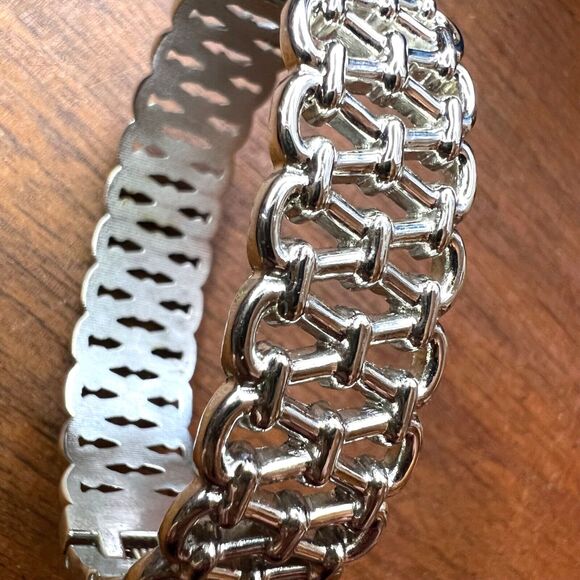 Hinged Woven Cuff Bracelet Statement Jewelry Silver - Picture 4 of 12